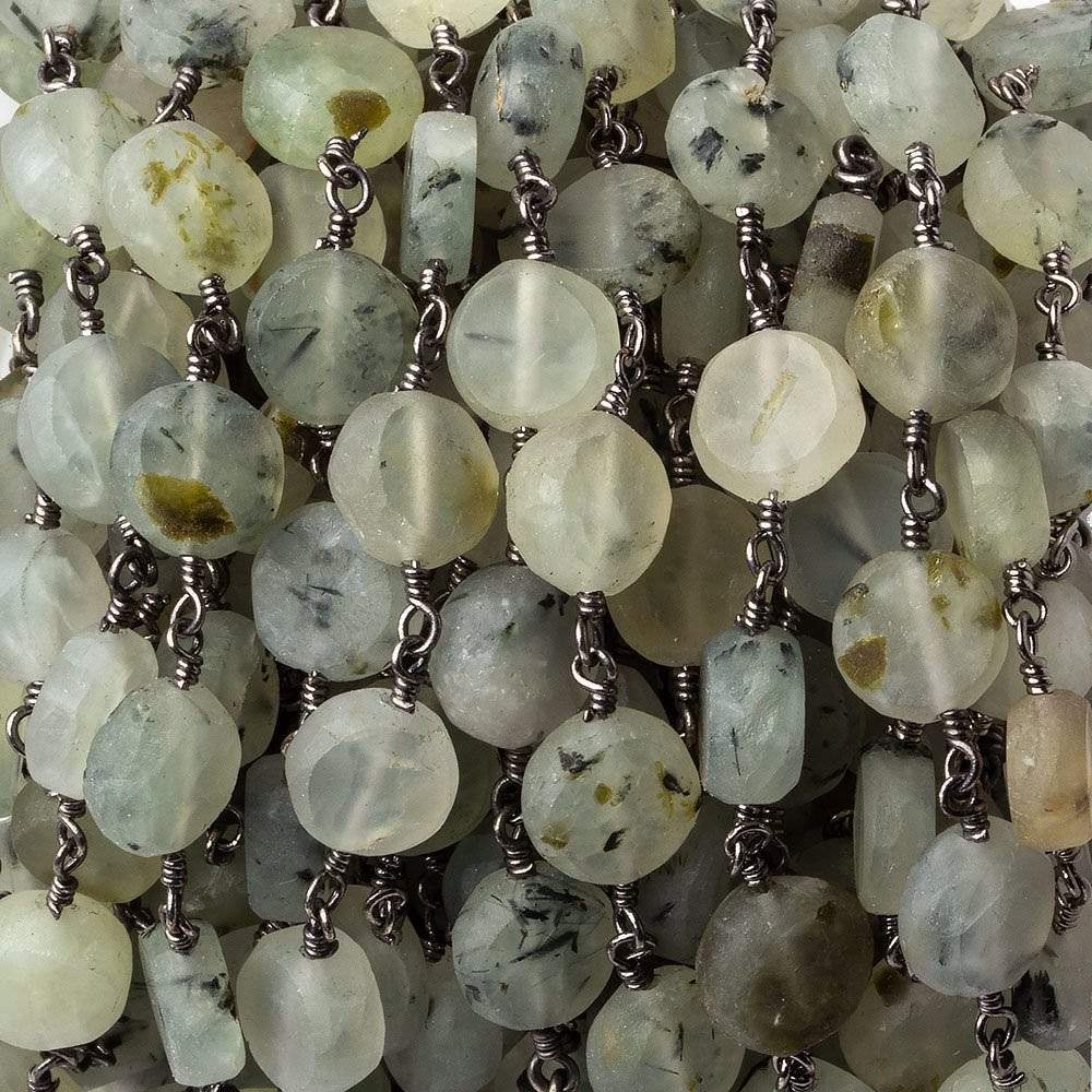 8-9mm Matte Dendritic Prehnite plain coin Black Gold plated Chain by the foot - Beadsofcambay.com