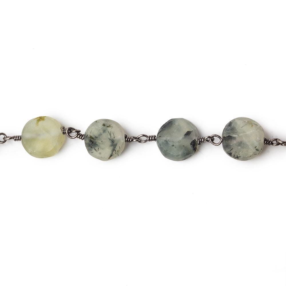 8-9mm Matte Dendritic Prehnite plain coin Black Gold plated Chain by the foot - Beadsofcambay.com