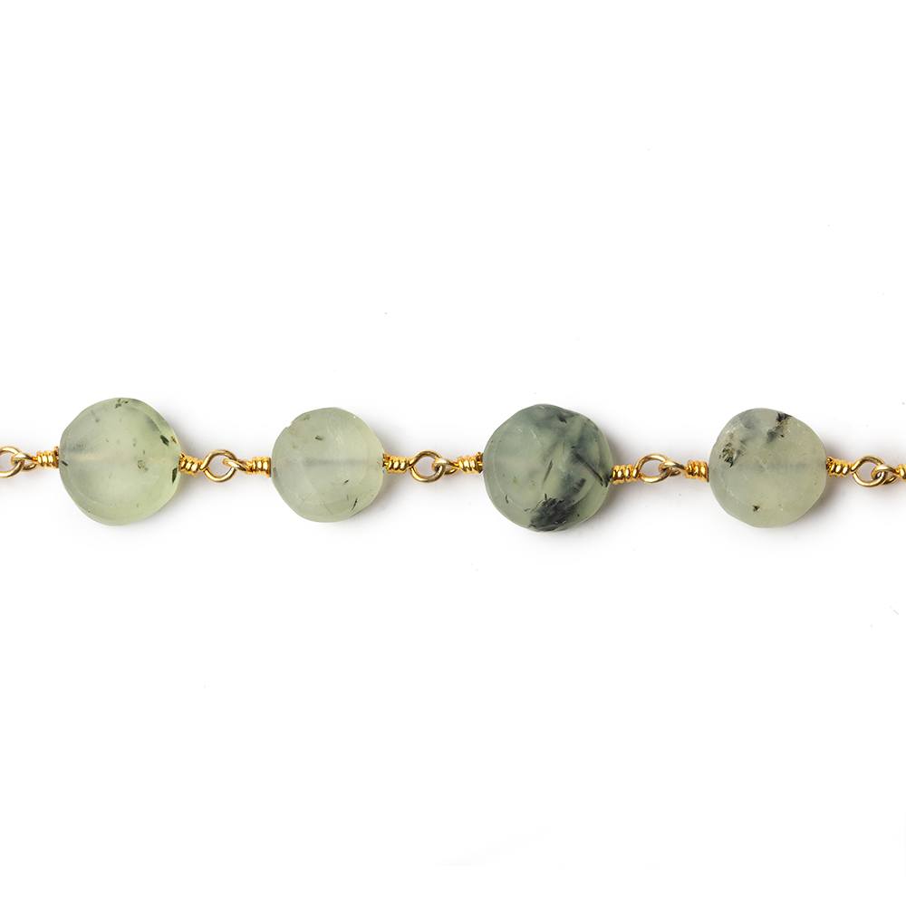 8-9mm Matte Dendritic Prehnite plain coin Gold plated Chain by the foot - Beadsofcambay.com