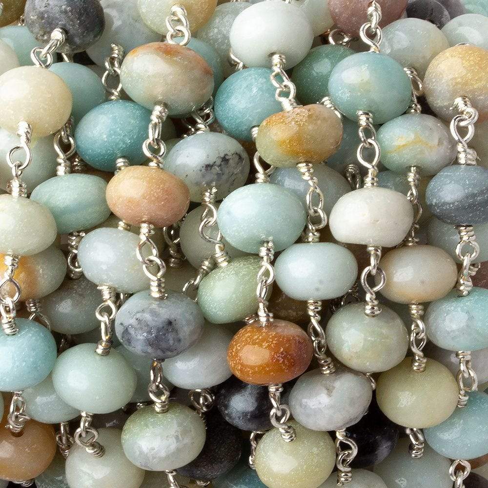 8-9mm Multi Color Amazonite plain rondelle Silver plated chain by the foot 24 pcs - Beadsofcambay.com