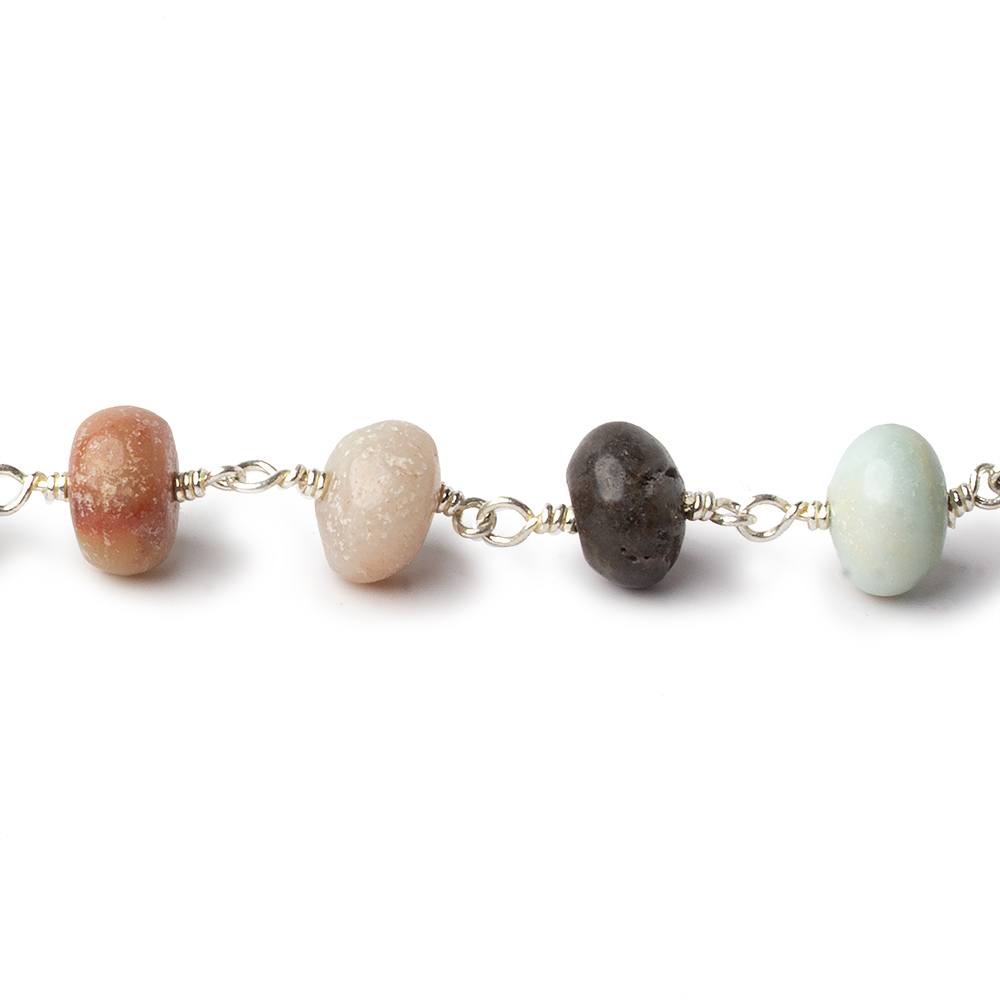 8-9mm Multi Color Amazonite plain rondelle Silver plated chain by the foot 24 pcs - Beadsofcambay.com