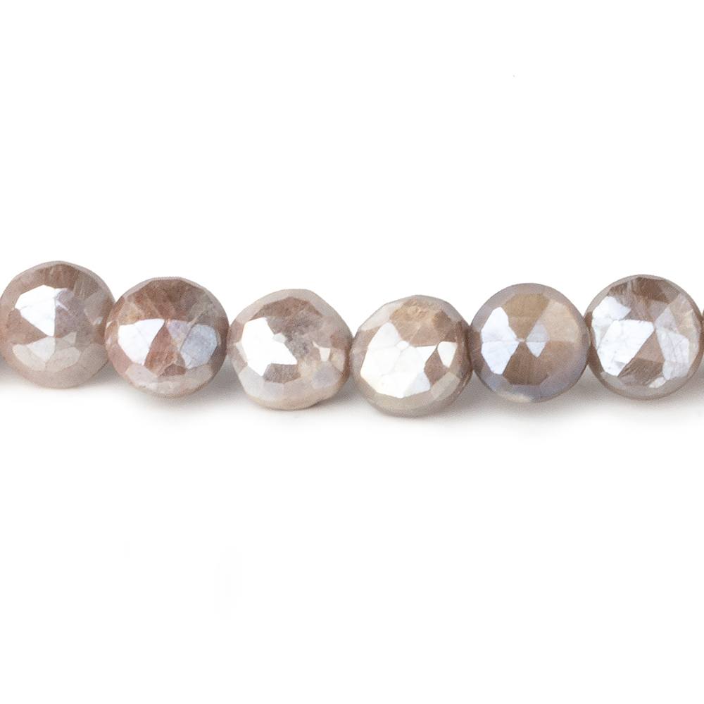 8-9mm Mystic Chocolate Moonstone faceted coins 14 inch 43 beads - Beadsofcambay.com