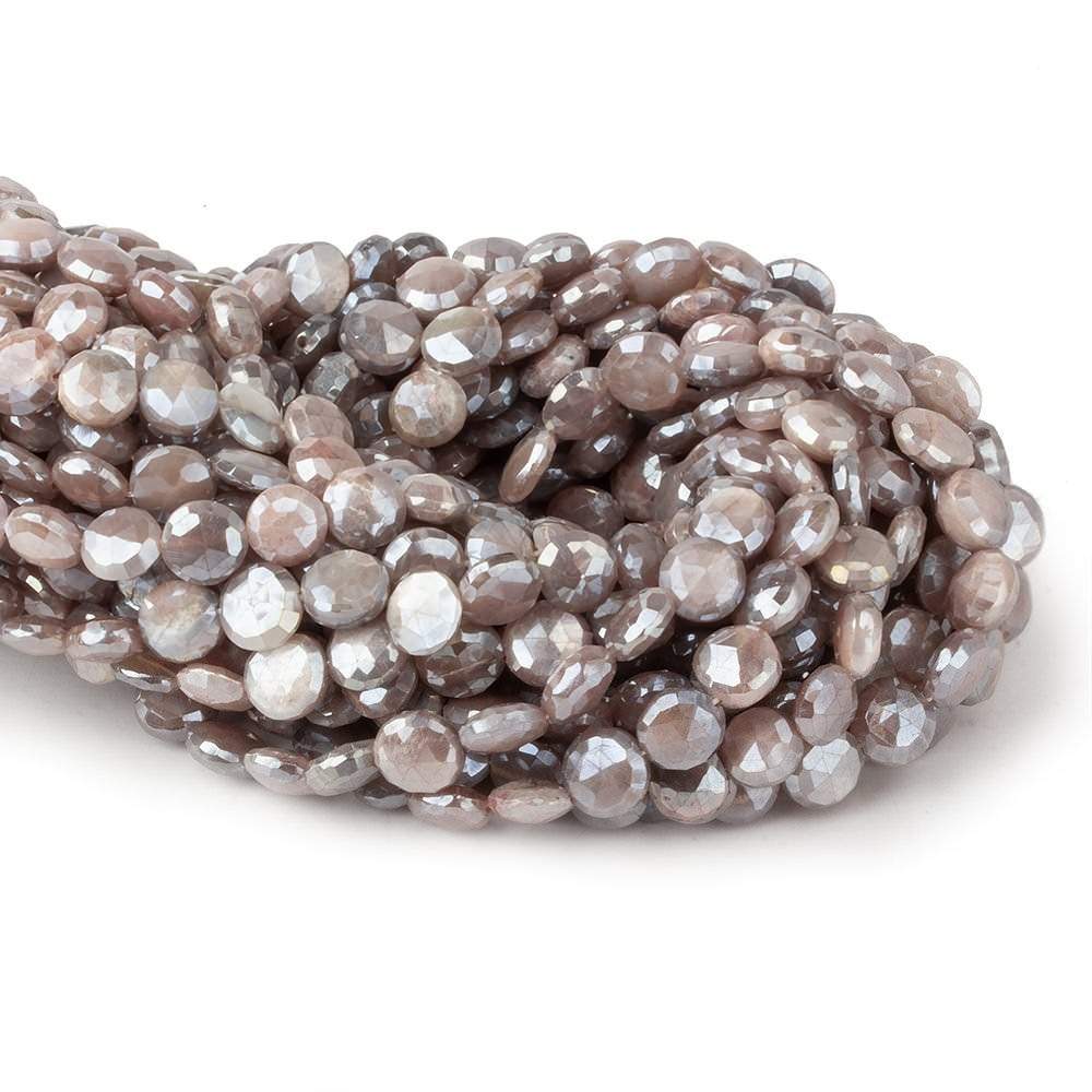 8-9mm Mystic Chocolate Moonstone faceted coins 14 inch 43 beads - Beadsofcambay.com