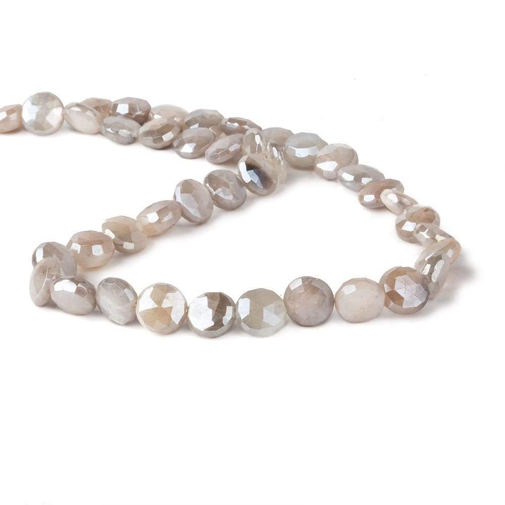 8-9mm Mystic Grey & Off White Moonstone faceted coins 14 inch 33 beads - Beadsofcambay.com