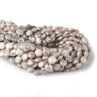 8-9mm Mystic Grey & Off White Moonstone faceted coins 14 inch 33 beads - Beadsofcambay.com