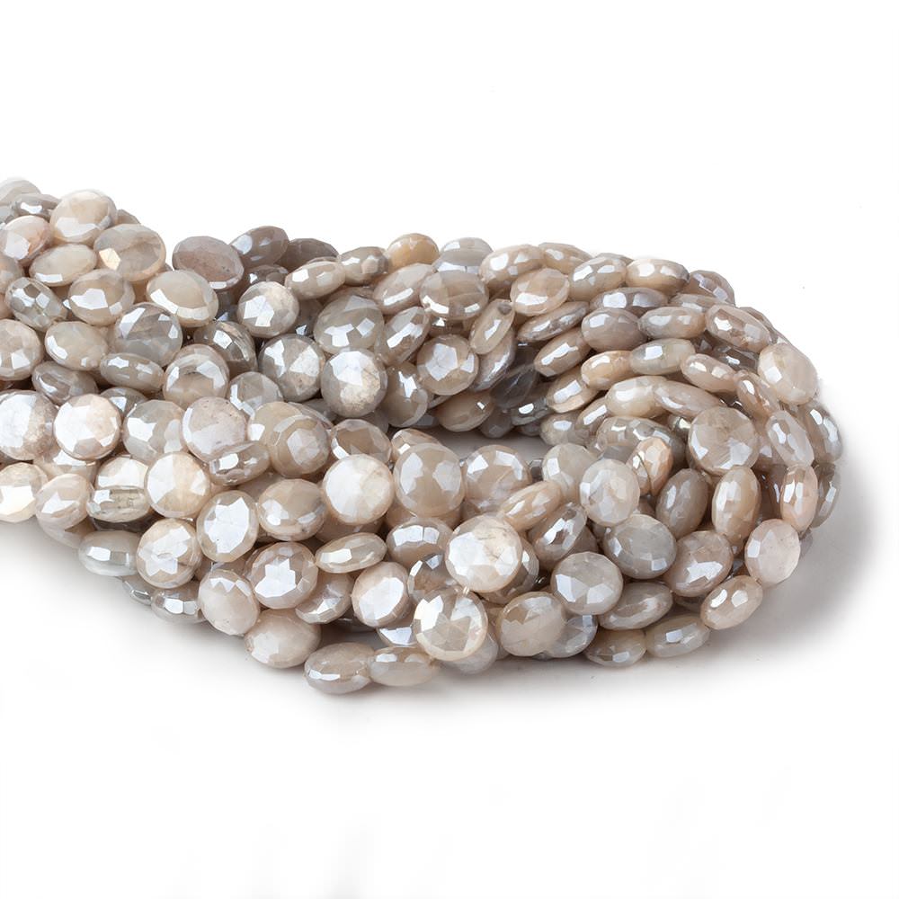 8-9mm Mystic Grey & Off White Moonstone faceted coins 14 inch 33 beads - Beadsofcambay.com