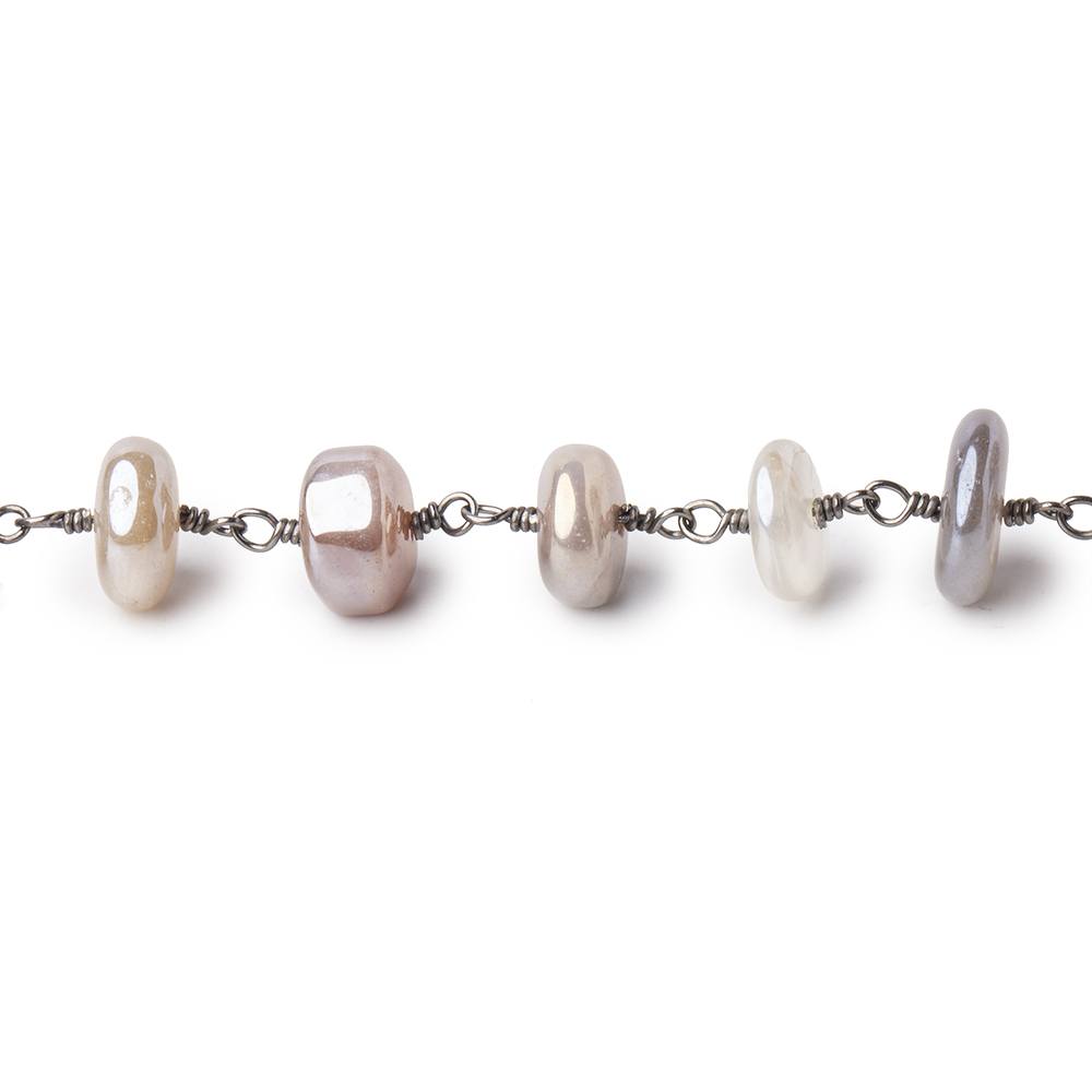 8-9mm Mystic Multi Moonstone Plain Rondelle Black Gold Plated Chain by the Foot - Beadsofcambay.com