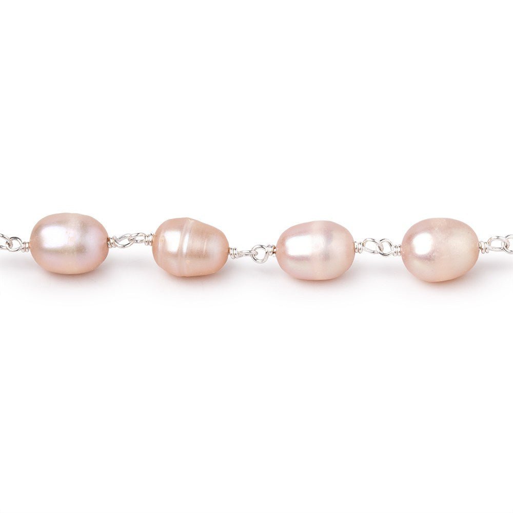 8-9mm Peachy Pink Baroque Pearls on .925 Silver Chain - Beadsofcambay.com