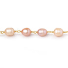 8-9mm Peachy Pink Baroque Pearls on Vermeil Chain - Beadsofcambay.com