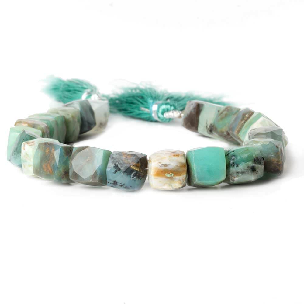 8-9mm Peruvian Blue Opal faceted cube beads 8 inch 23 pieces - Beadsofcambay.com