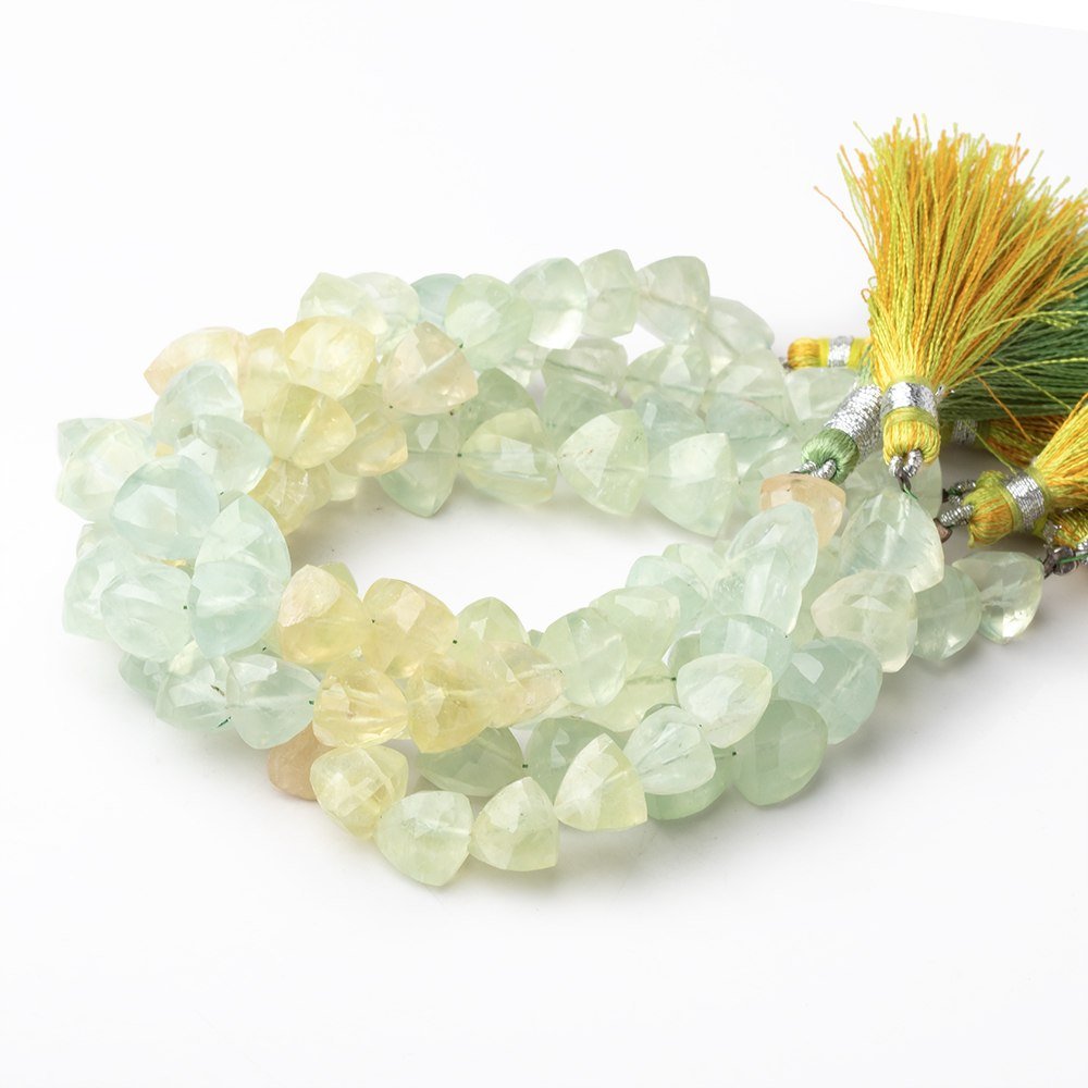 8-9mm Prehnite Faceted Trillion Beads 8 inch 22 pieces - Beadsofcambay.com