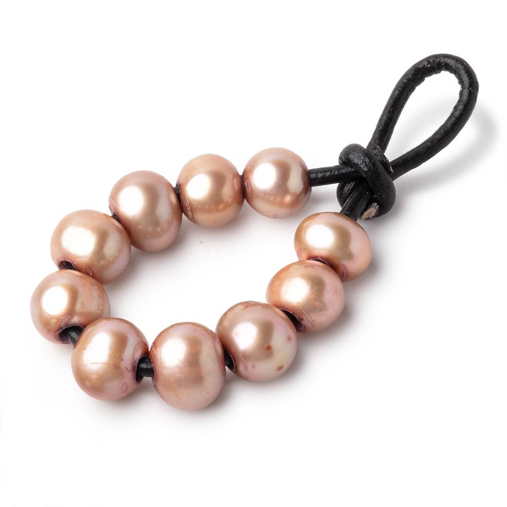 8-9mm Rosé Champagne Large Hole Off Round Pearls Set of 10 - Beadsofcambay.com