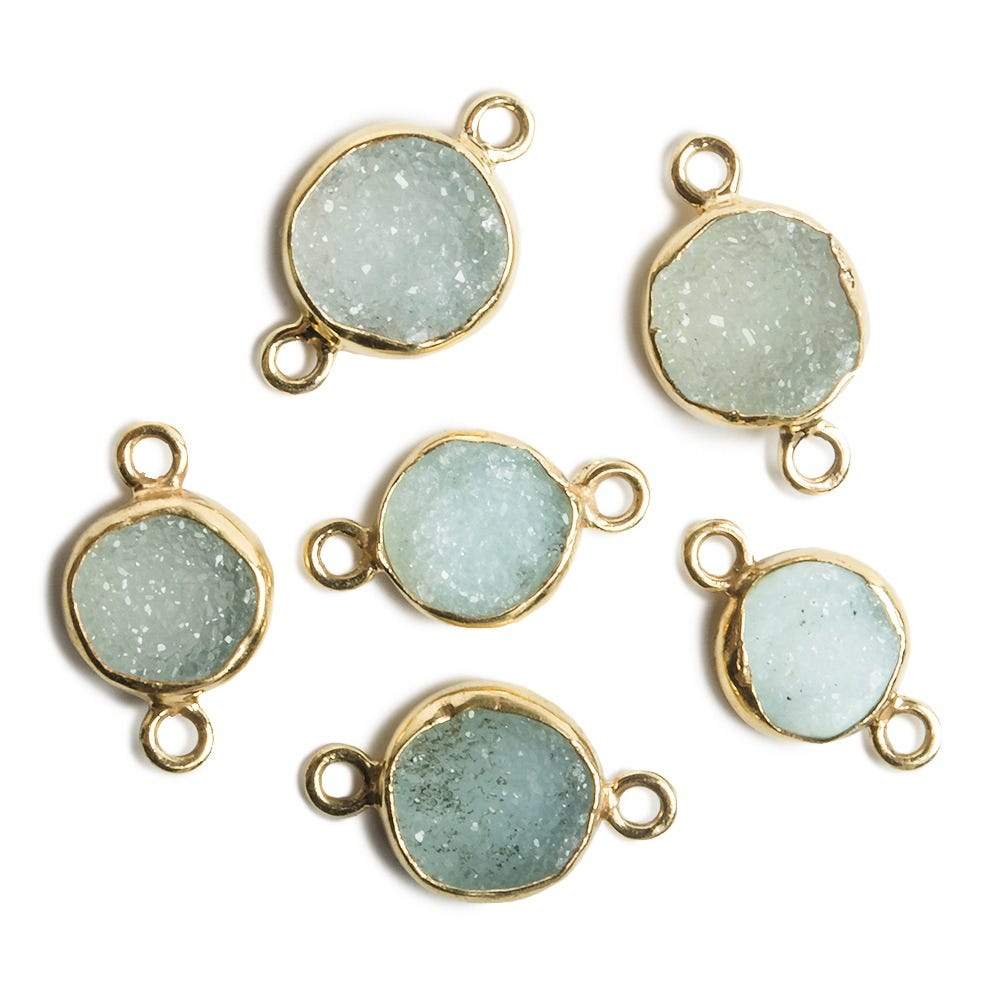 8-9mm Vermeil Bezel SeaGreen Drusy Coin 2 ring Charm Connector 1 piece - Beadsofcambay.com