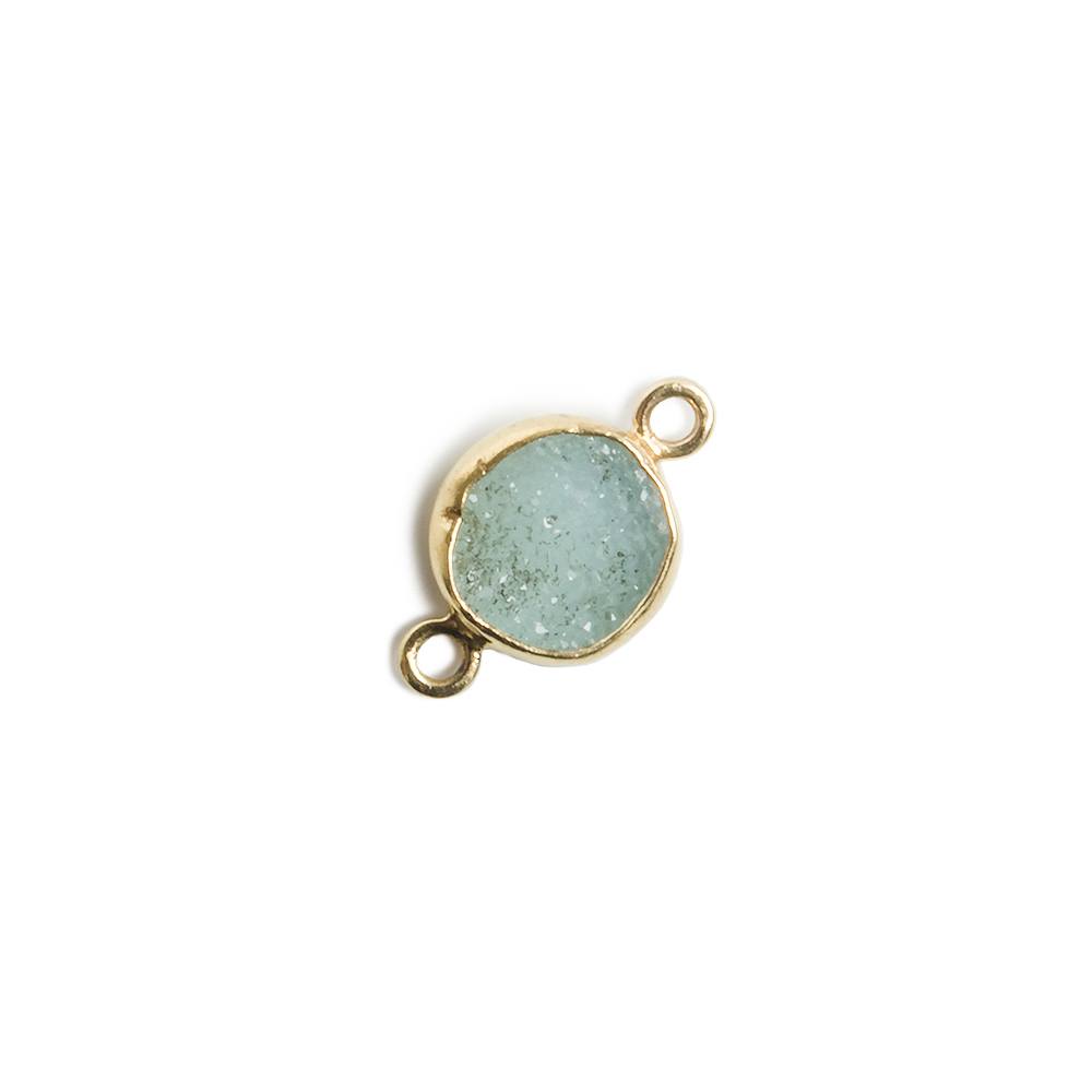 8-9mm Vermeil Bezel SeaGreen Drusy Coin 2 ring Charm Connector 1 piece - Beadsofcambay.com