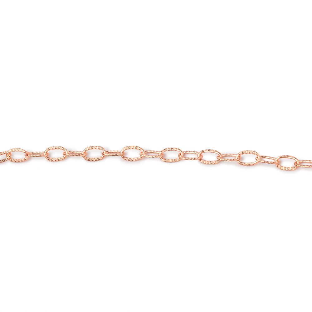 2x4mm Rose Gold plated Elongated Corrugated Oval Link Chain by the Foot - BeadsofCambay.com