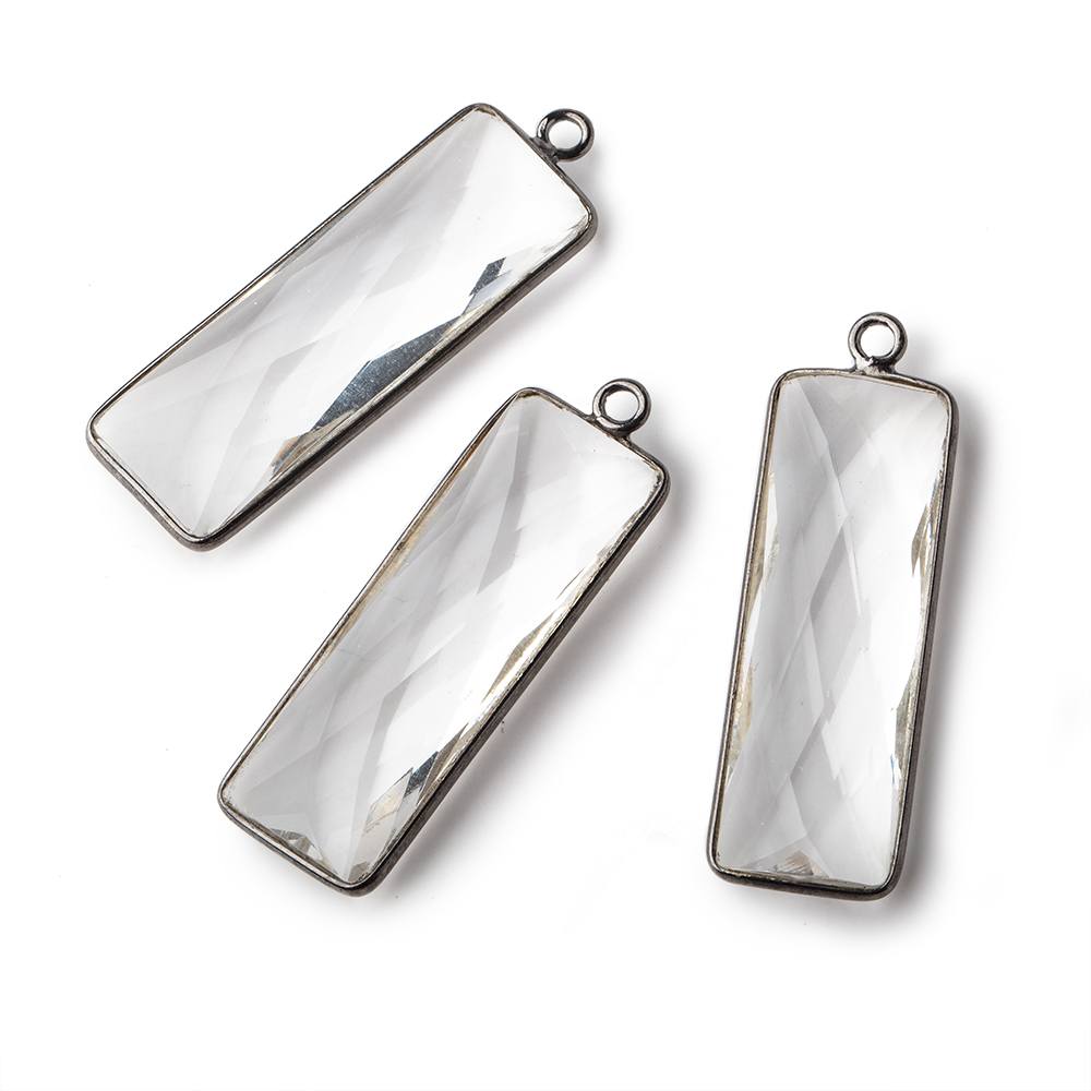 34x11mm Black Gold Bezeled Crystal Quartz Faceted Bar Pendant 1 piece View 1