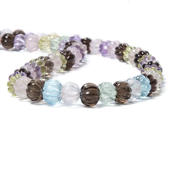 8.5-10.5mm Multi Gemstone Carved Melon Rondelles 16 inch 63 Beads - Beadsofcambay.com