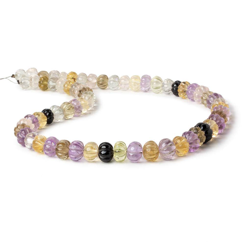 8.5-10.5mm Multi Gemstone Carved Melon Rondelles 16 inch 63 Beads - Beadsofcambay.com