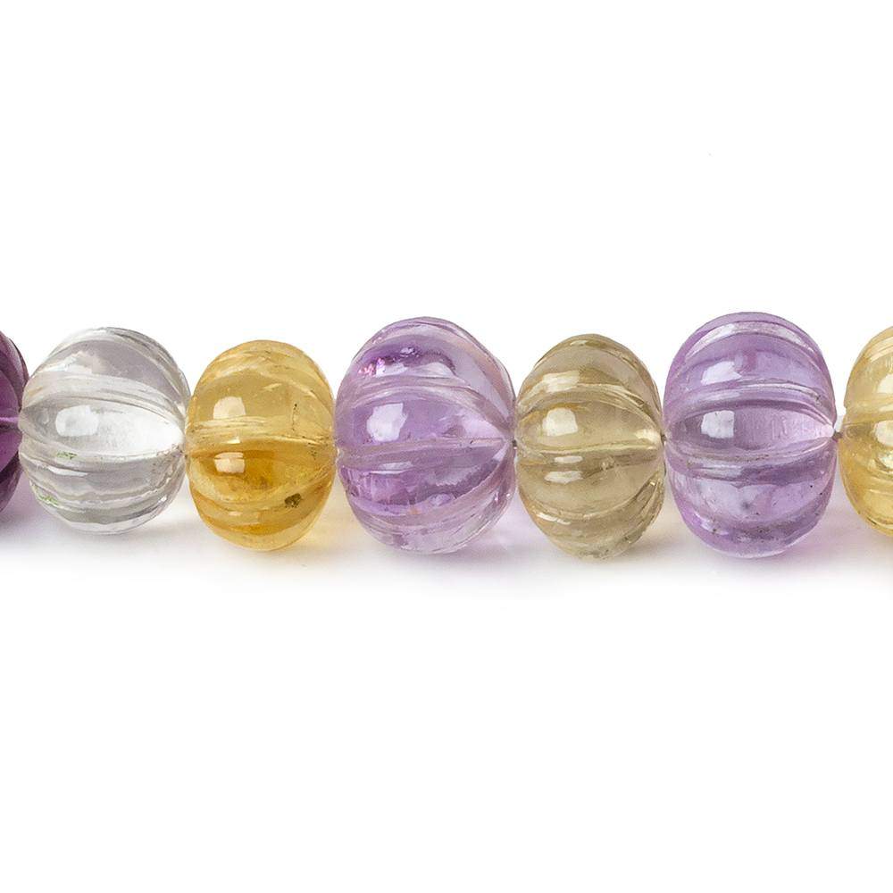 8.5-10.5mm Multi Gemstone Carved Melon Rondelles 16 inch 63 Beads - Beadsofcambay.com