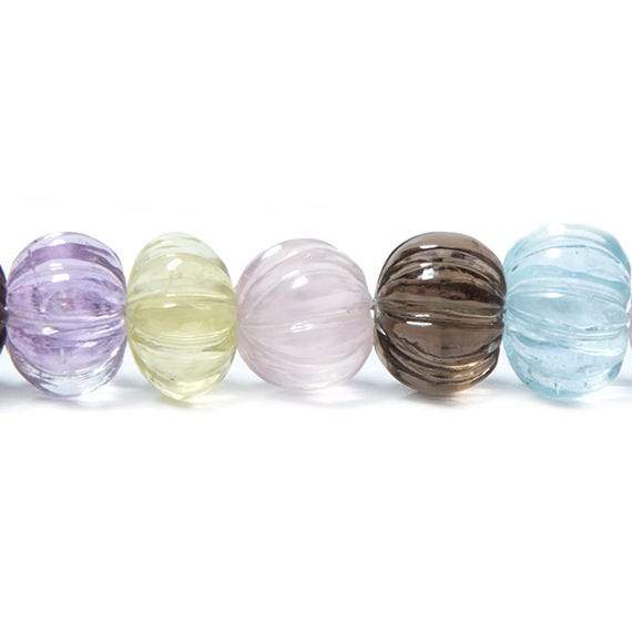 8.5-10.5mm Multi Gemstone Carved Melon Rondelles 16 inch 63 Beads - Beadsofcambay.com