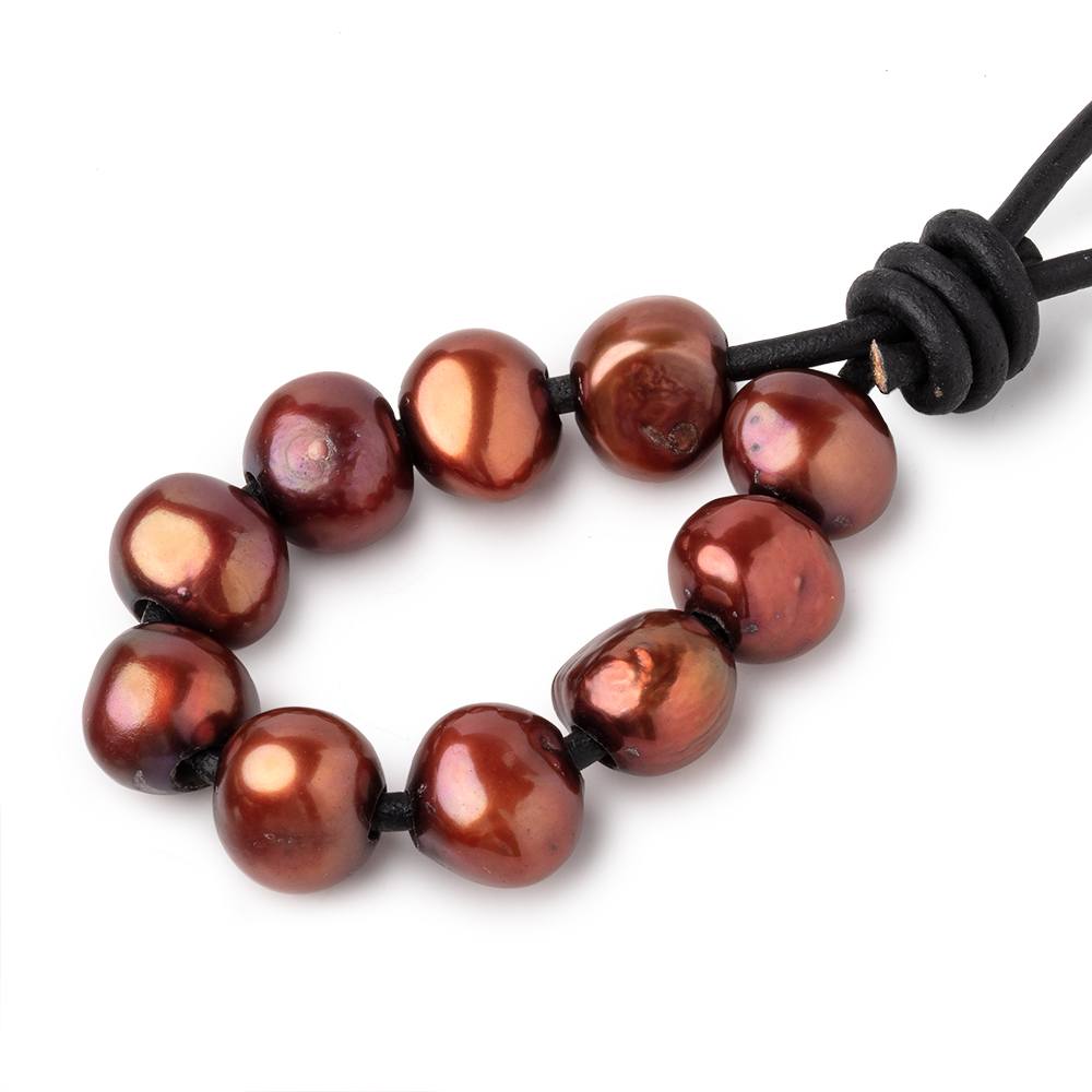 8.5-10.5mm Saffron Brown Large Hole Baroque Pearls Set of 10 - Beadsofcambay.com