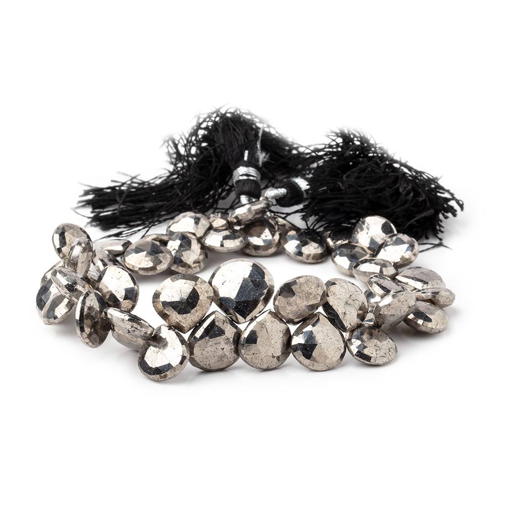 8.5-11.5mm White Pyrite Faceted Heart Beads 7.5 inch 44 pieces - Beadsofcambay.com