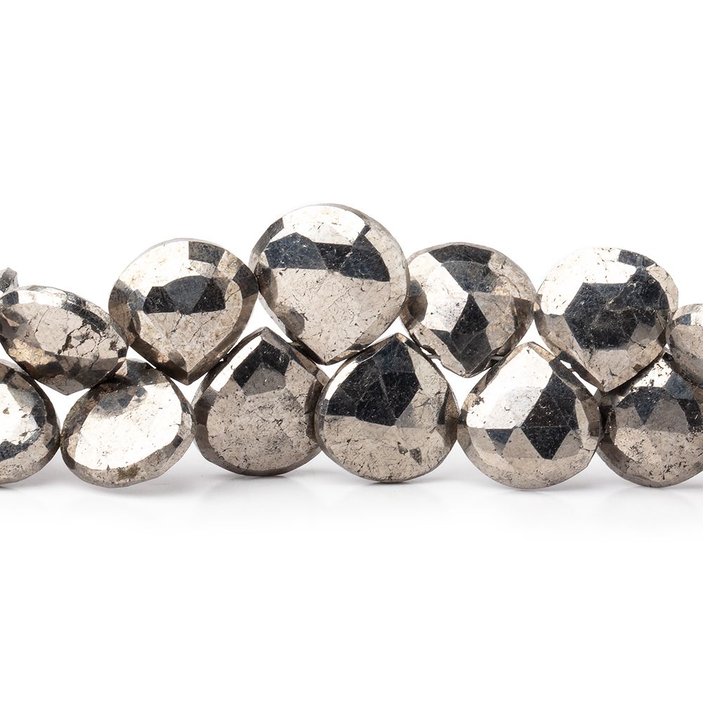 8.5-11.5mm White Pyrite Faceted Heart Beads 7.5 inch 44 pieces - Beadsofcambay.com