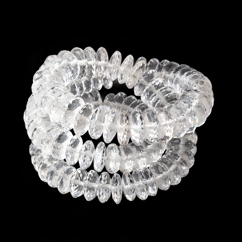 8.5-12.5mm Crystal Quartz German Faceted Rondelles 18 inch 106 Beads AAA - Beadsofcambay.com