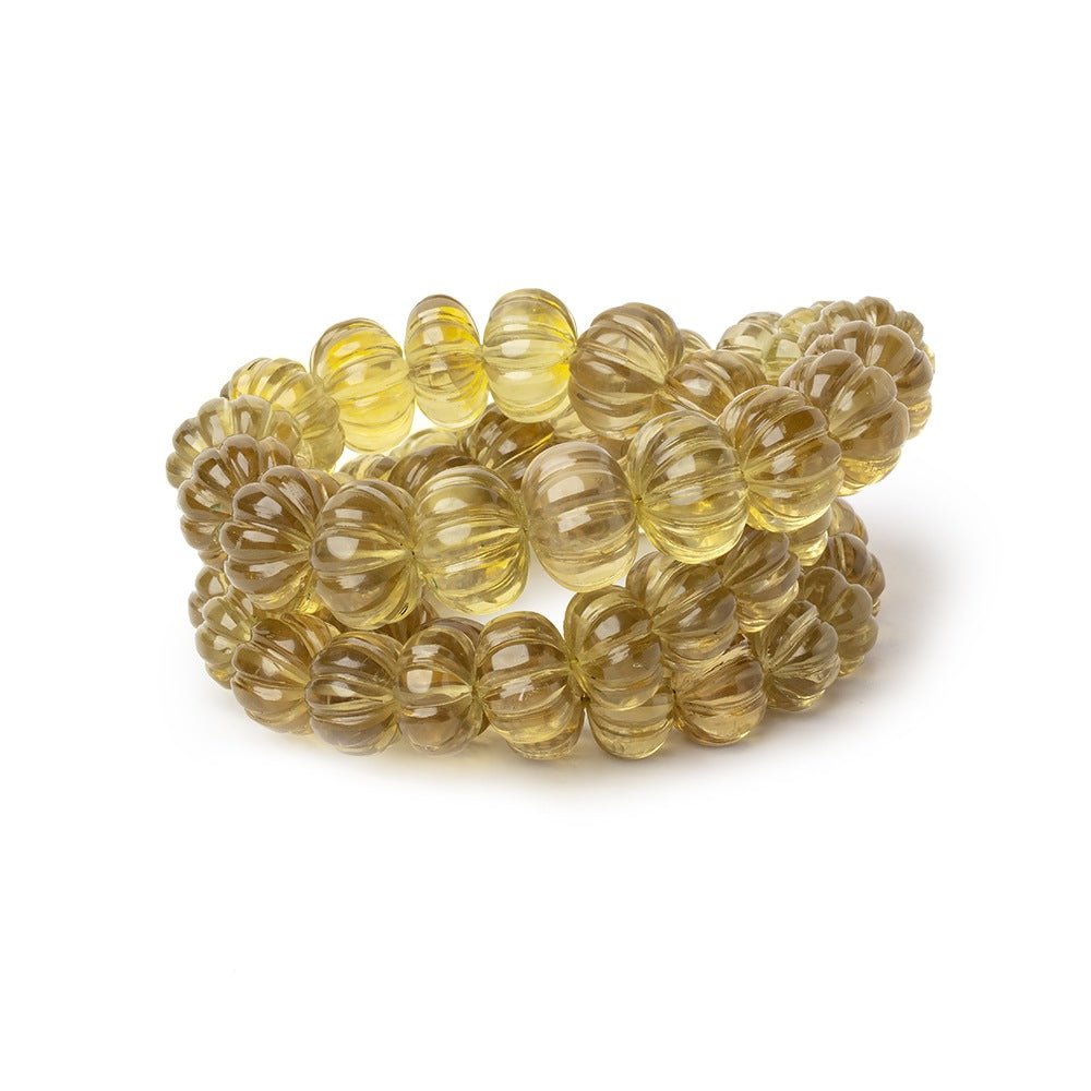 8.5-12.5mm Lemon Quartz Hand Carved Melon Rondelles 17 inch 55 Beads AA - Beadsofcambay.com