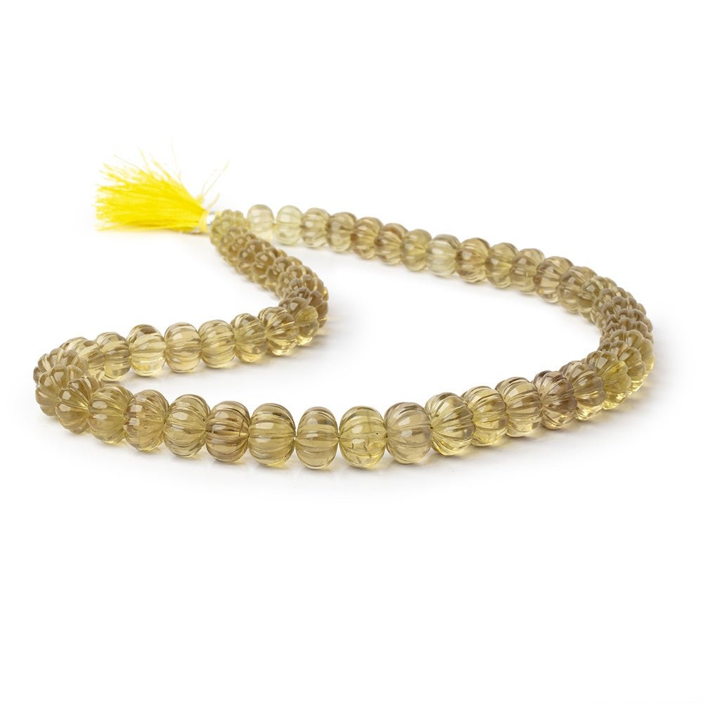 8.5-12.5mm Lemon Quartz Hand Carved Melon Rondelles 17 inch 55 Beads AA - Beadsofcambay.com