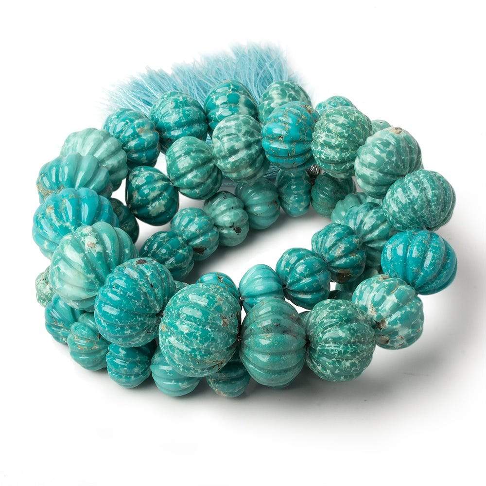 8.5-15mm Turquoise carved melon rondelle beads 18 inch 53 pieces - Beadsofcambay.com