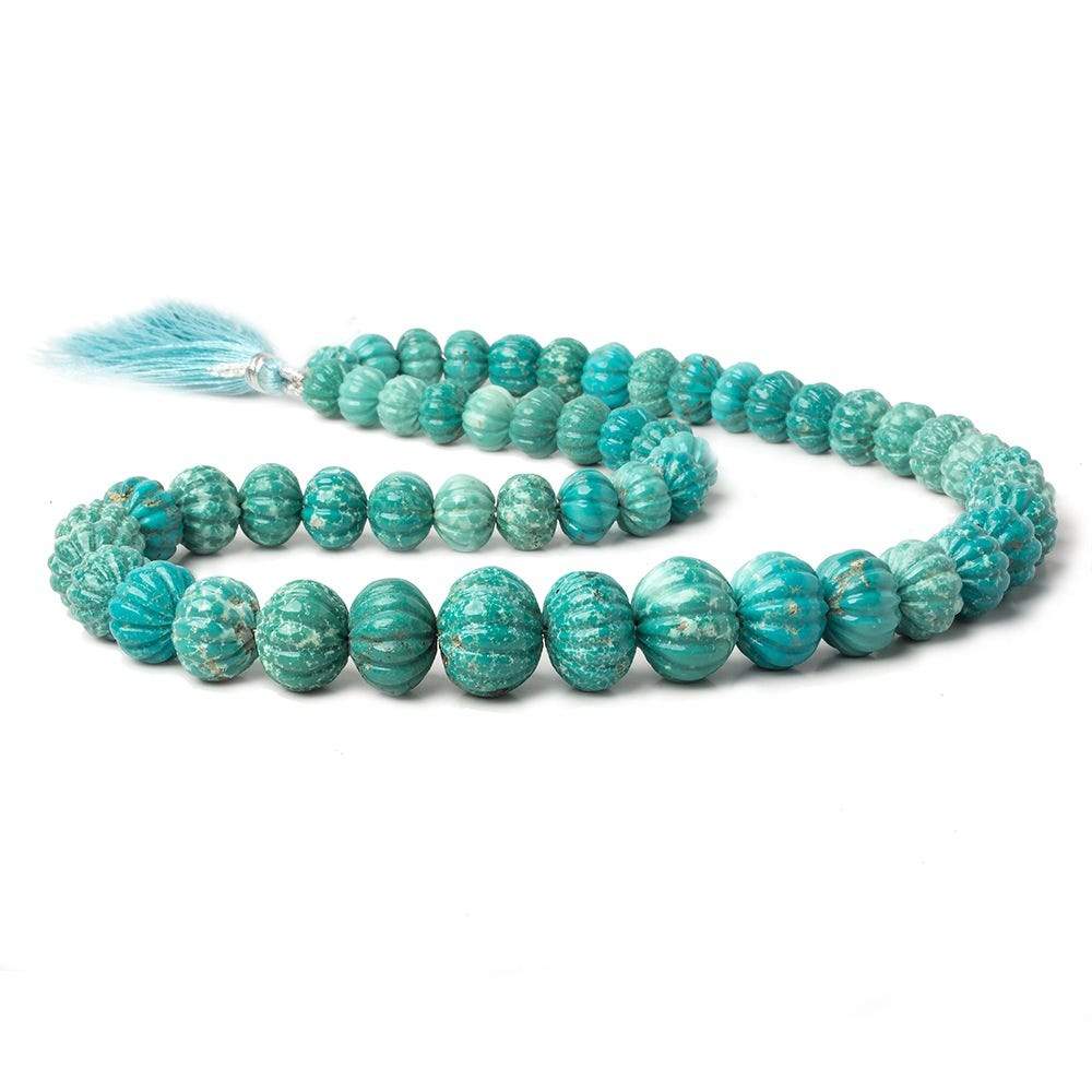 8.5-15mm Turquoise carved melon rondelle beads 18 inch 53 pieces - Beadsofcambay.com