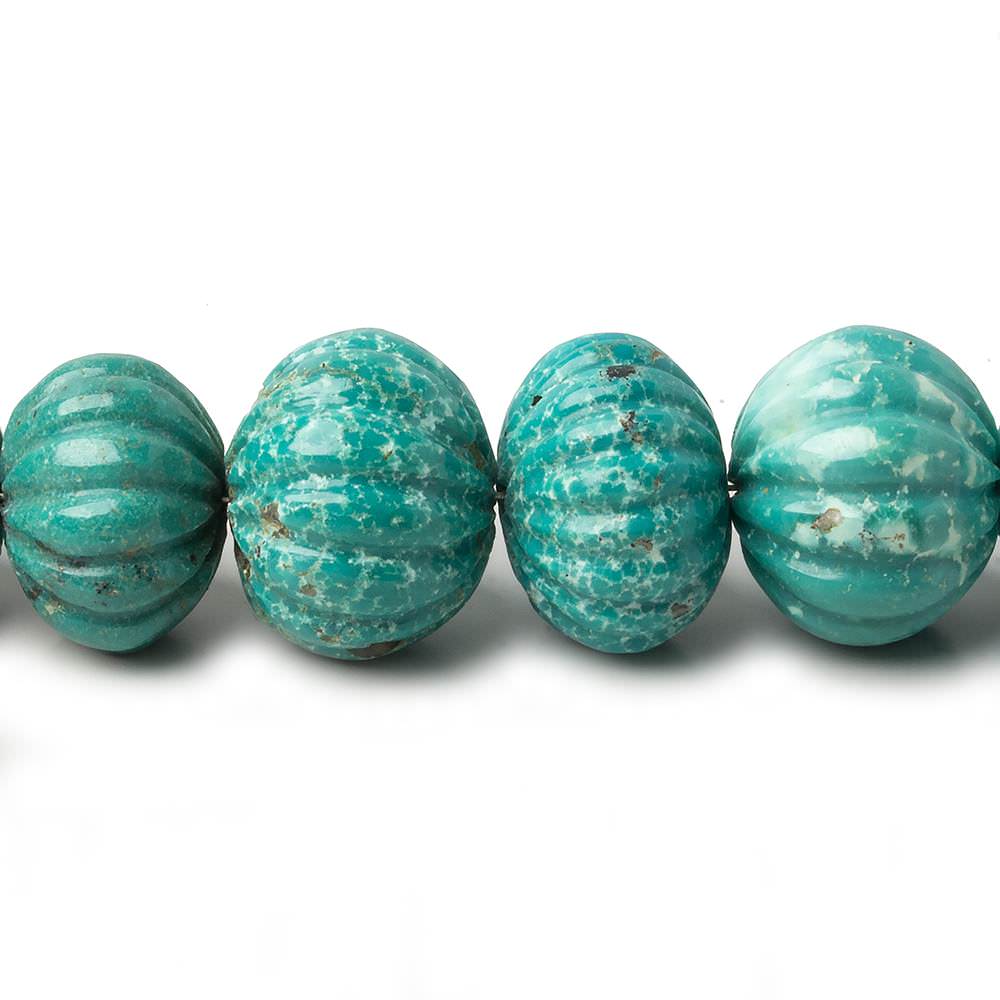 8.5-15mm Turquoise carved melon rondelle beads 18 inch 53 pieces - Beadsofcambay.com
