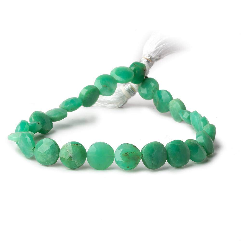 8.5-9.5mm Dark Chrysoprase Faceted Coins 8 inch 23 beads - Beadsofcambay.com