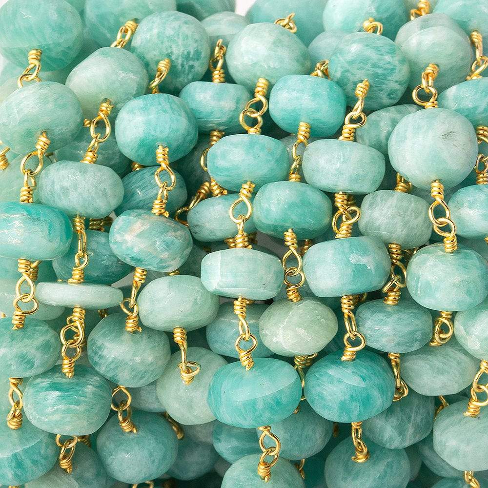 8.5-9.5mm Matte Amazonite plain rondelle Gold plated Chain by the foot 20 pcs - Beadsofcambay.com