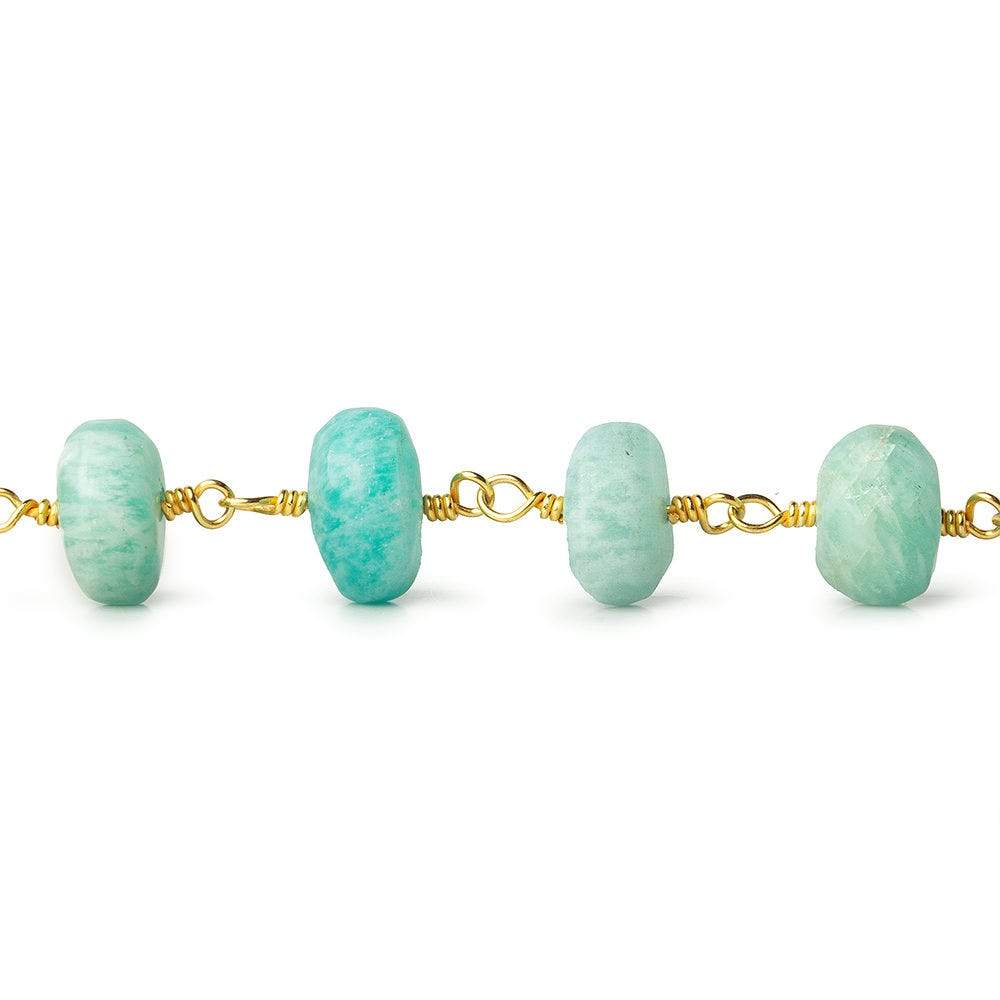8.5-9.5mm Matte Amazonite plain rondelle Gold plated Chain by the foot 20 pcs - Beadsofcambay.com