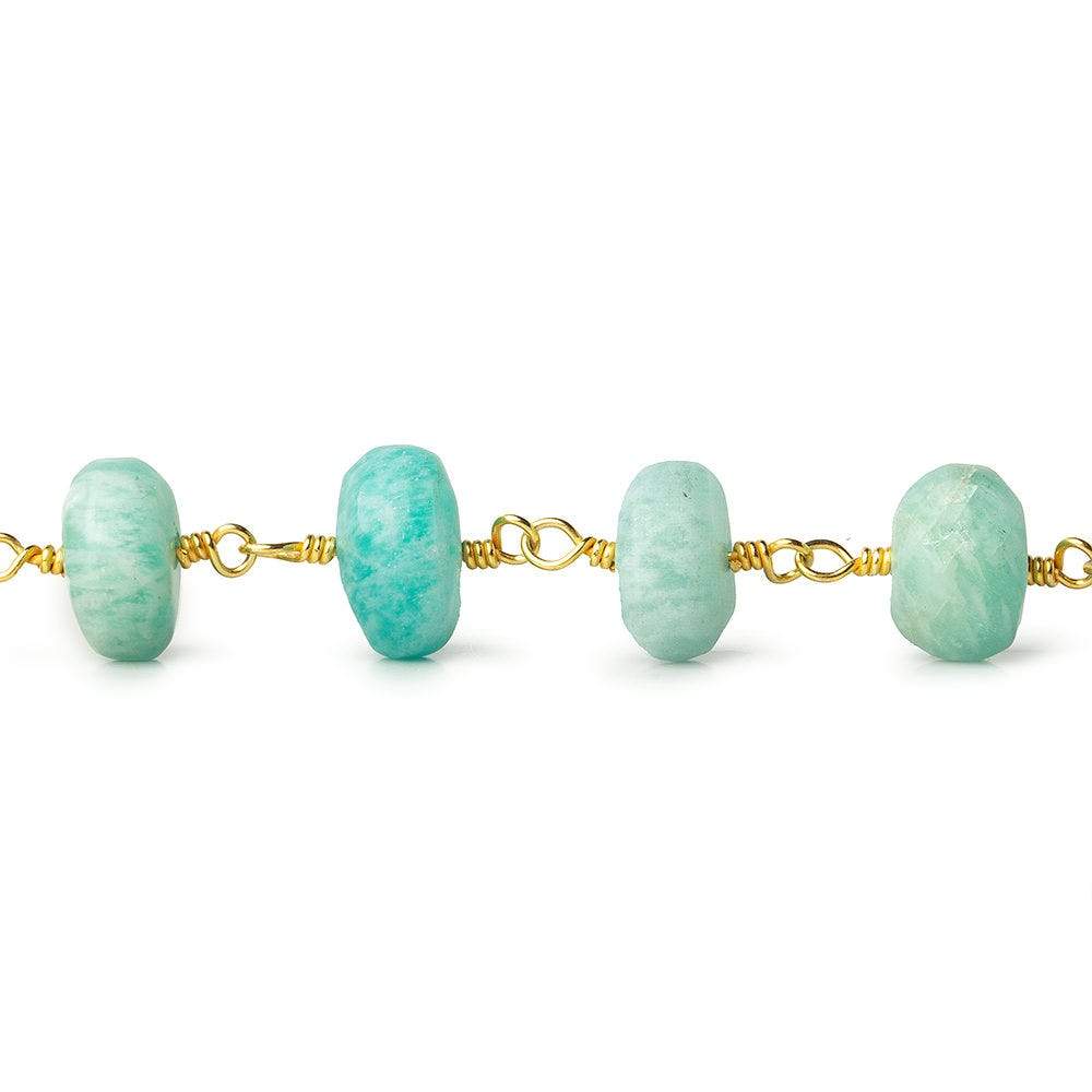 8.5-9.5mm Matte Amazonite plain rondelle Gold plated Chain by the foot 20 pcs - Beadsofcambay.com