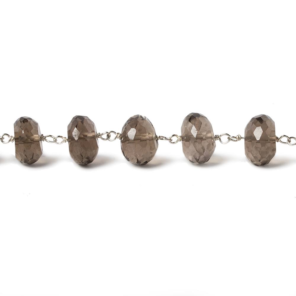 8.5-9.5mm Smoky Quartz faceted rondelle .925 Silver Chain by the foot 31 pcs - Beadsofcambay.com