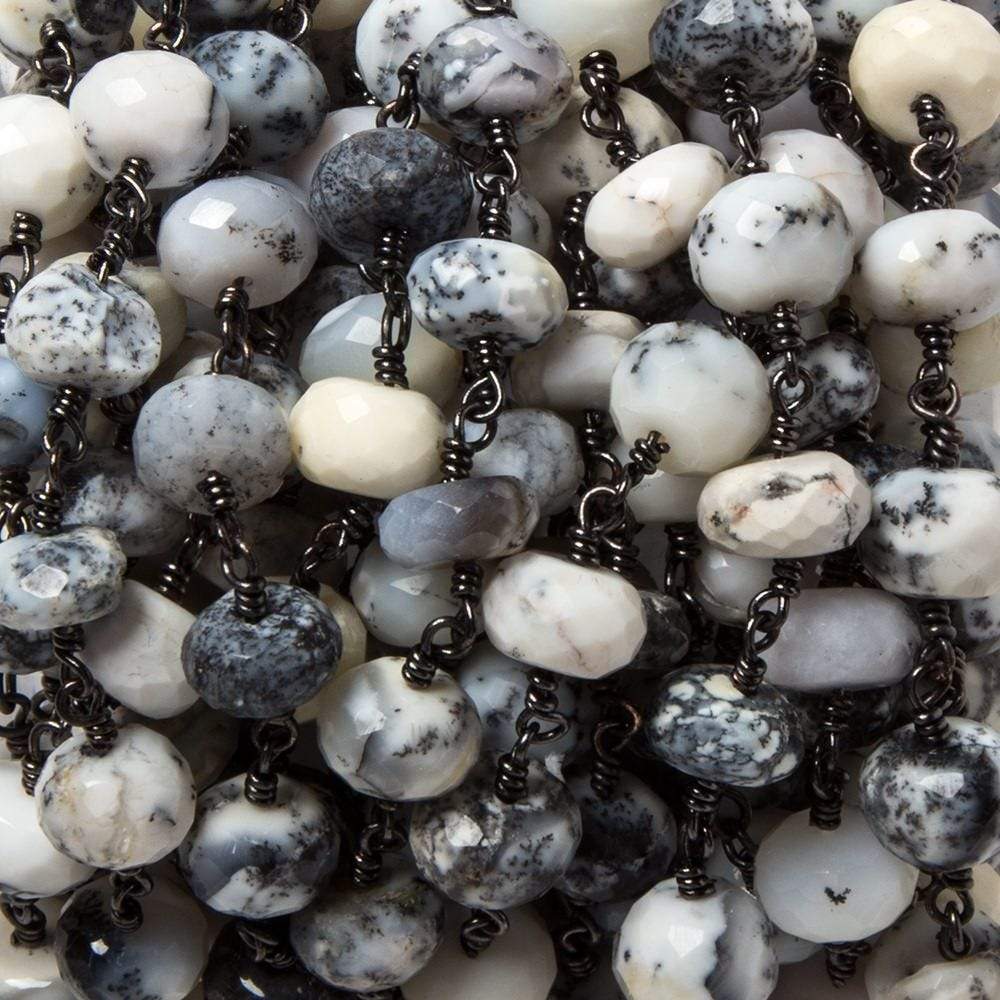 8.5-9mm Dendritic Opal facet rondelle Black Gold plated Chain by the foot 24pcs - Beadsofcambay.com