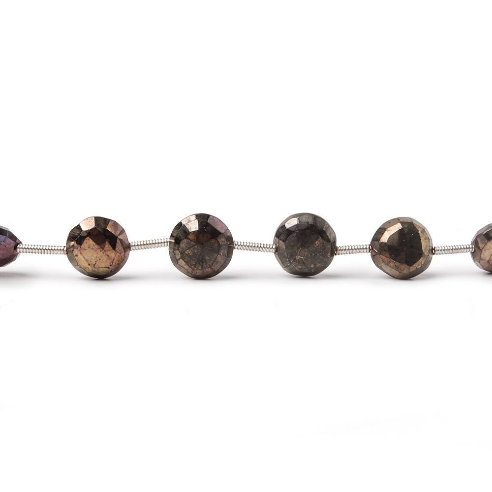 8.5-9mm Mystic Golden Green Black Spinel faceted coin beads 7.5 inch 13 pieces - Beadsofcambay.com