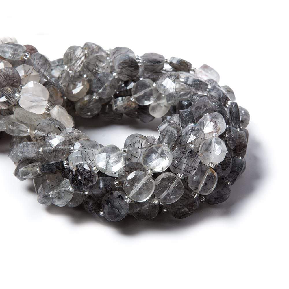 8.5-9mm Tourmalinated Quartz faceted pillow beads 14 inch 33 pieces - Beadsofcambay.com