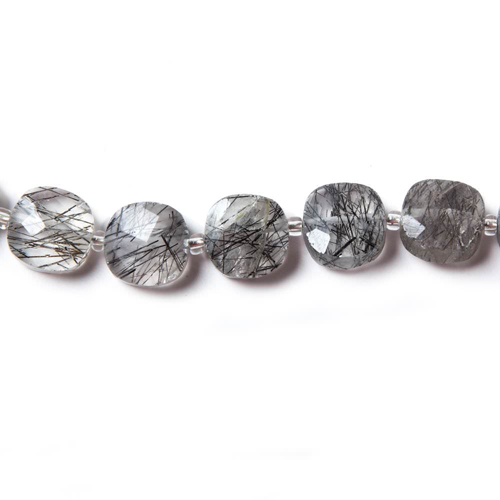 8.5-9mm Tourmalinated Quartz faceted pillow beads 14 inch 33 pieces - Beadsofcambay.com