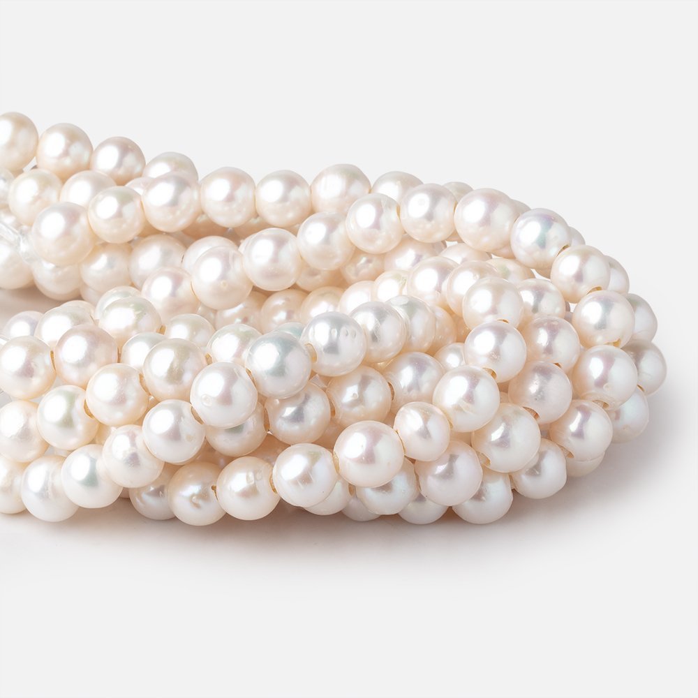 8.5-9mm White Off Round Large Hole Freshwater Pearls 7.5 inch 22 Beads - Beadsofcambay.com