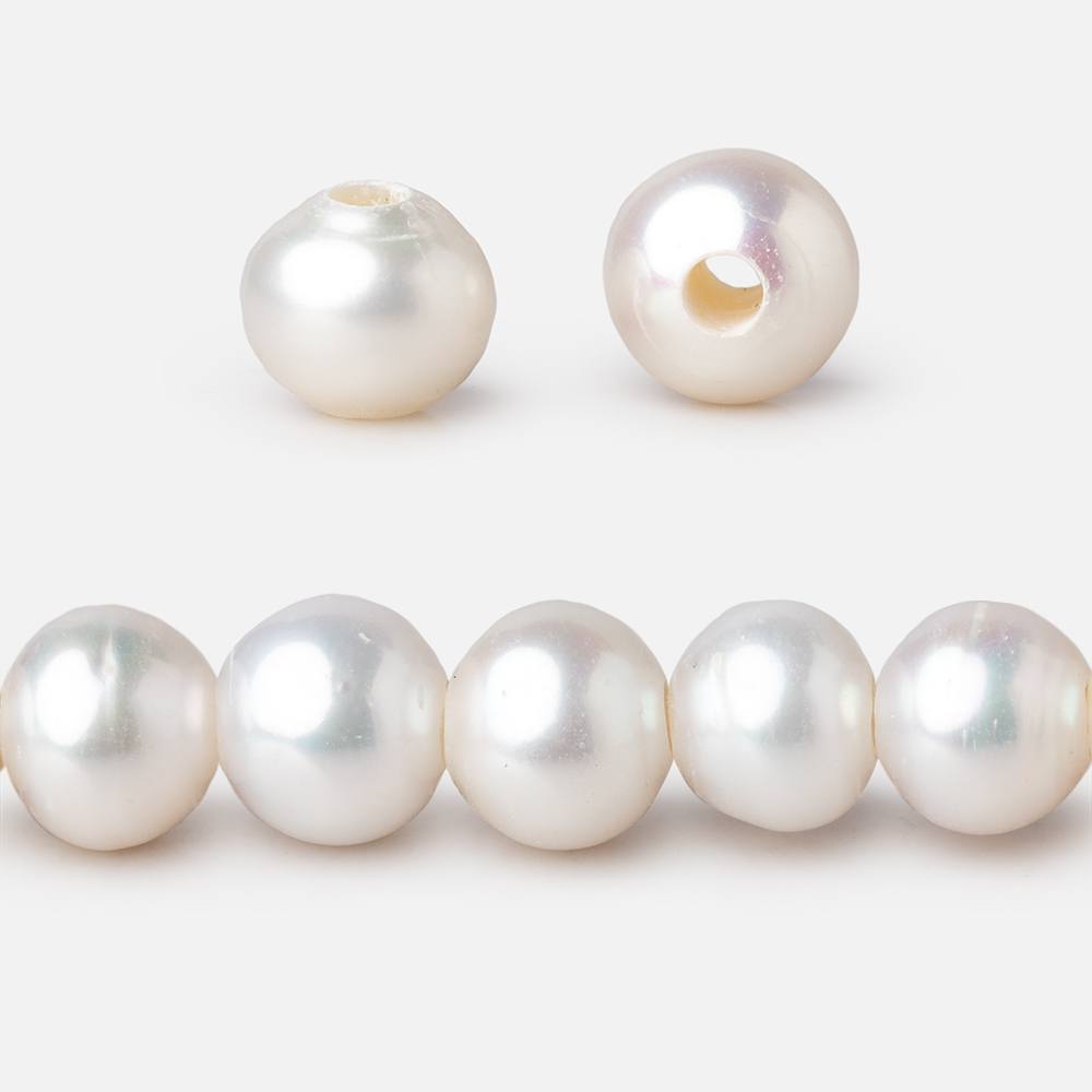 8.5-9mm White Off Round Large Hole Freshwater Pearls 7.5 inch 22 Beads - Beadsofcambay.com
