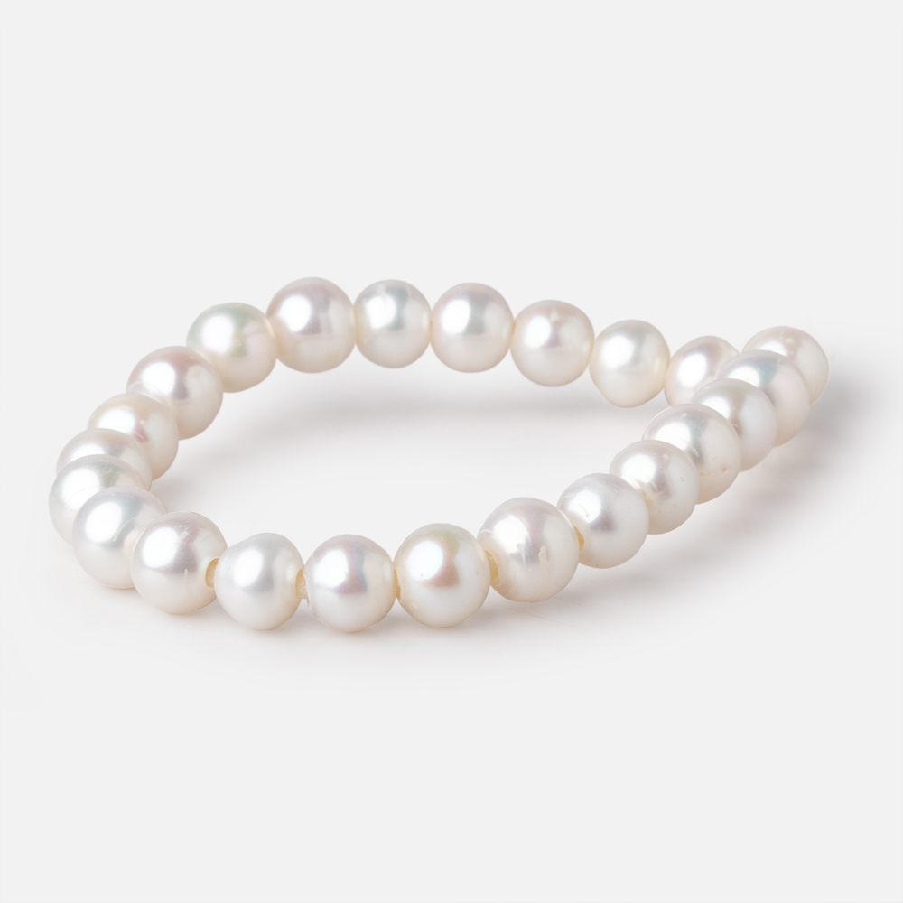 8.5-9mm White Off Round Large Hole Freshwater Pearls 7.5 inch 22 Beads - Beadsofcambay.com