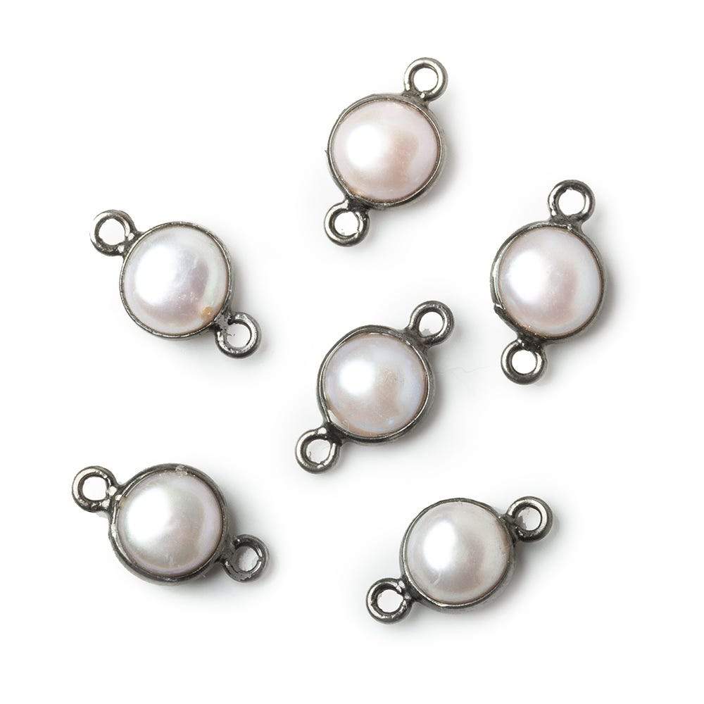 8.5mm Black Gold .925 Silver Bezel Rose' White Freshwater Pearl Button Connector 1 Piece - Beadsofcambay.com
