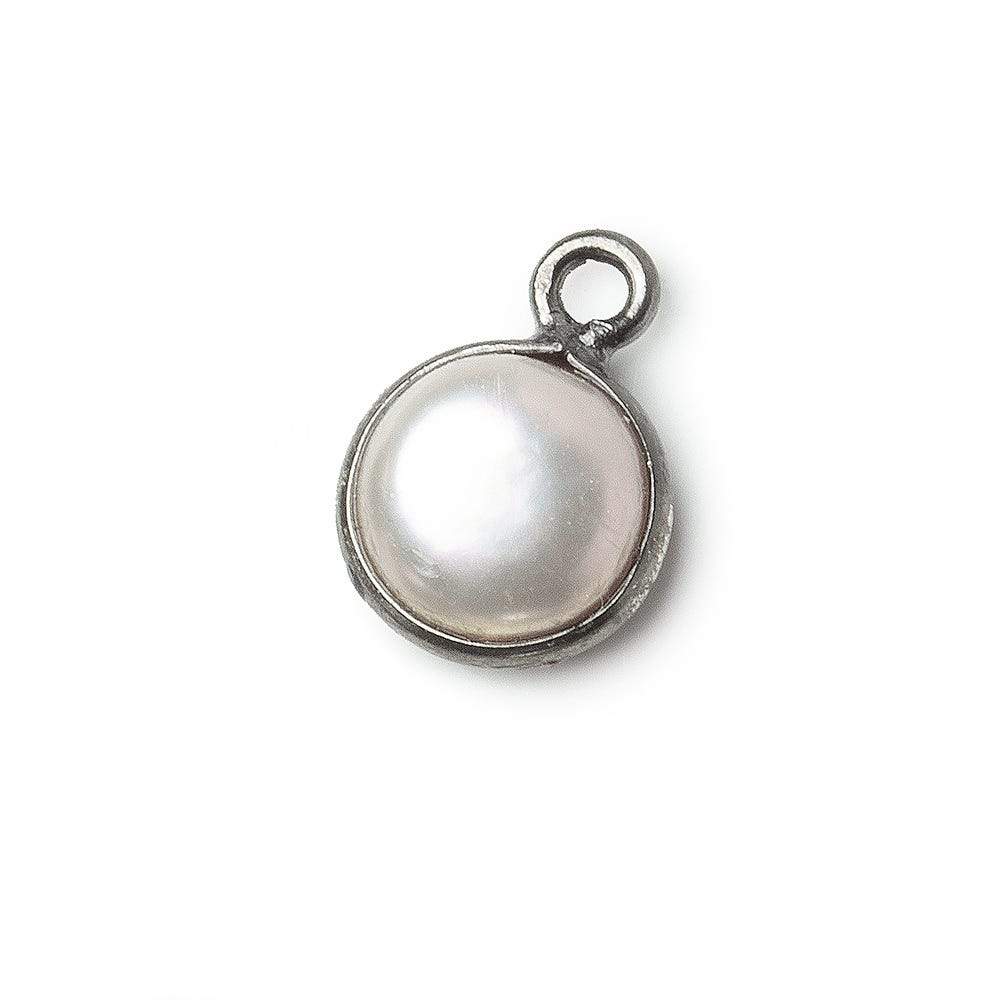 8.5mm Black Gold .925 Silver Bezel Rose' White Freshwater Pearl Button Pendant 1 Piece - Beadsofcambay.com