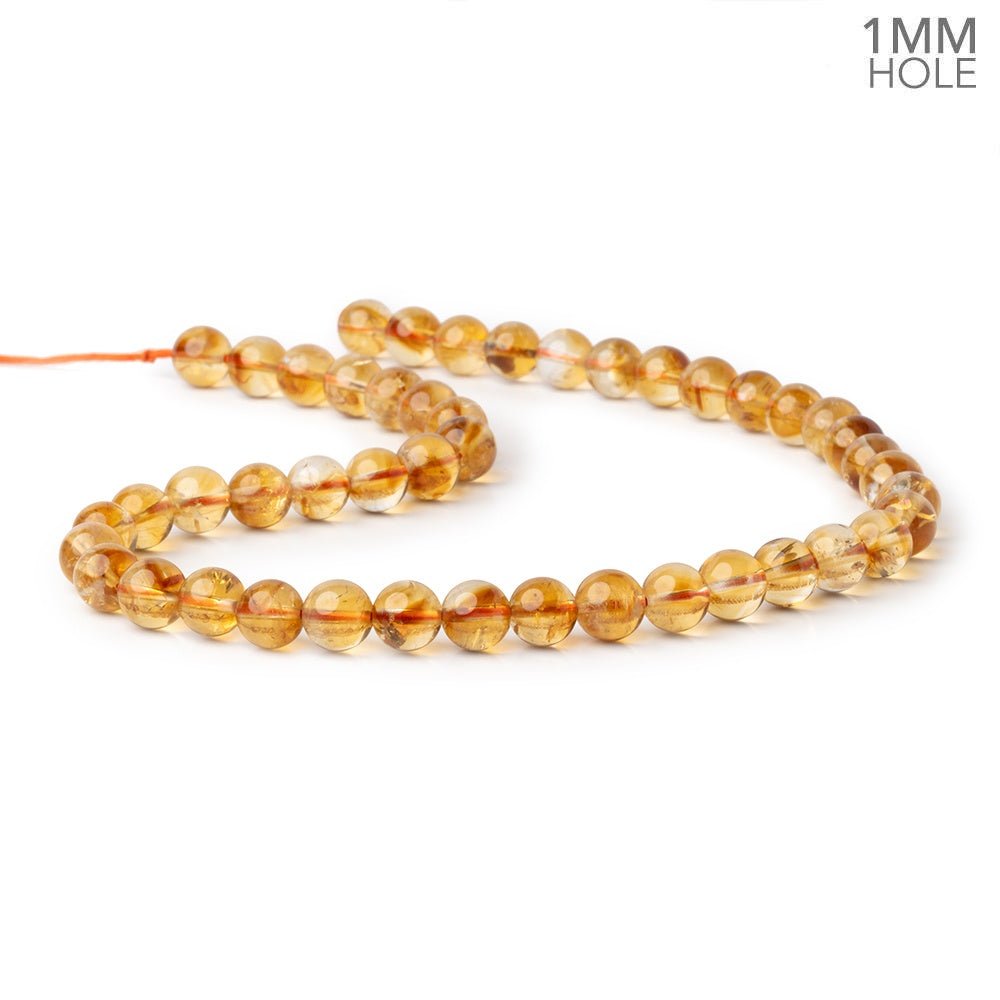 8.5mm Citrine Plain Rounds 15 inch 46 Beads with 1mm Drill Holes AA - Beadsofcambay.com