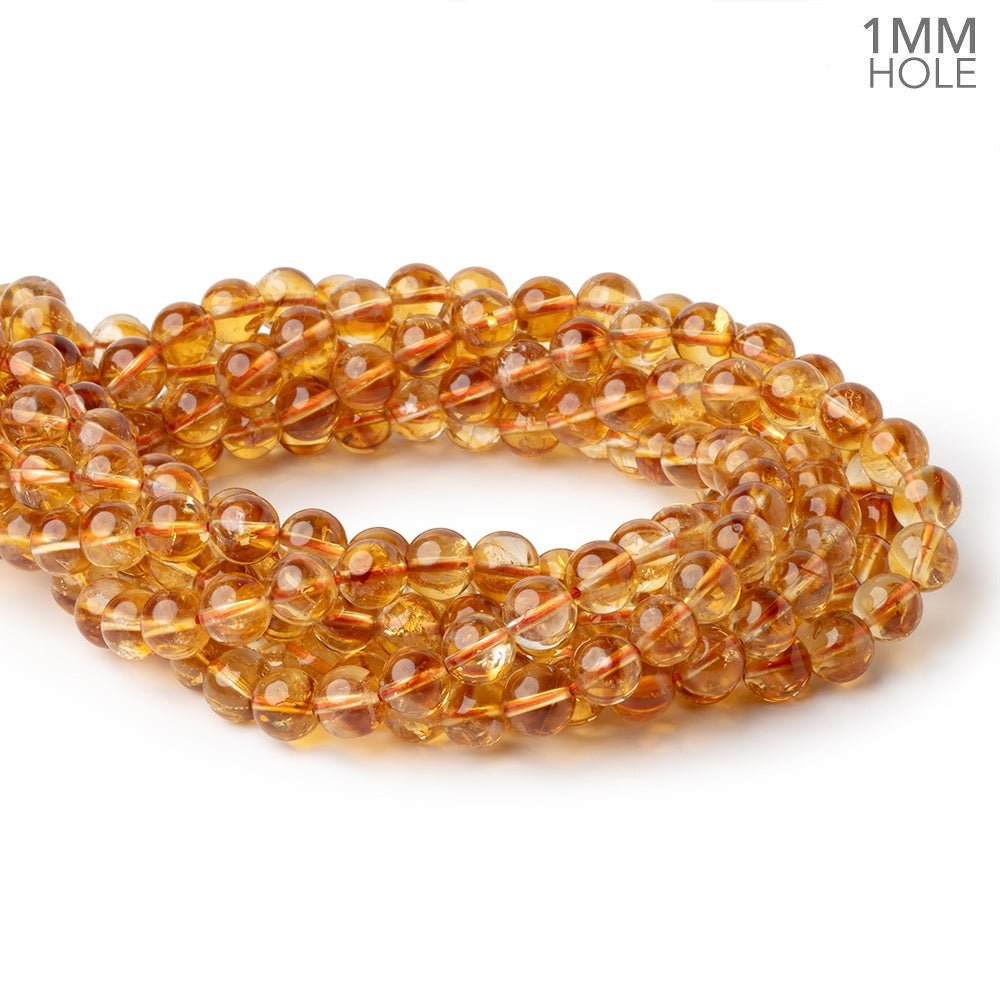 8.5mm Citrine Plain Rounds 15 inch 46 Beads with 1mm Drill Holes AA - Beadsofcambay.com