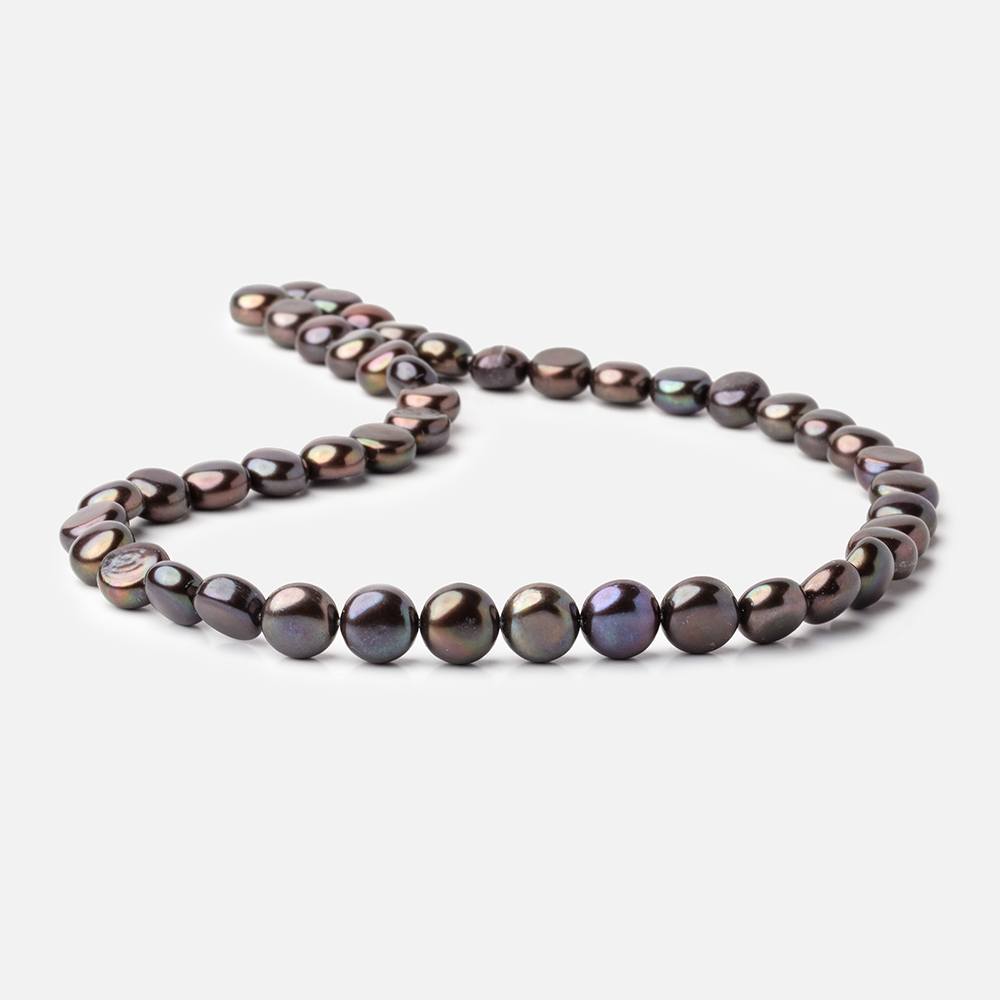 8.5mm Dark Chocolate Peacock Button Freshwater Pearls 15.5 inch 45 pieces - Beadsofcambay.com